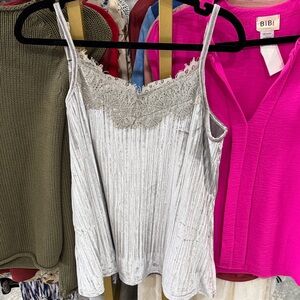 Silver Lace-Trim Camisole